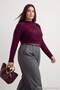 Plum Sandy Shirred Detailed Long Sleeve Knitted Plus Size Blouse Tbbaw26Af00104 - 5