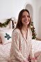 Ekru %100 Pamuklu Yılbaşı Temalı Biye ve Kurdele Detaylı Örme Pijama Takımı THMAW27PT00212 - 7