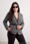Gray Self-Belted Herringbone Woven Cashmere Blazer Plus Size Jacket Tbbaw27Ag00021 - 2