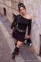Black Trok Detailed Asymmetrical Collar Mini/Short Knitted Plus Size Dress Tbbaw27Ah00110