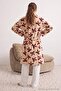 Ecru-Burgundy Ribbon Winter Wellsoft Knitted Dressing Gown Thmaw27Sb00008 - 4