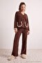 Brown Ruffle and Pocket Detailed Wellsoft Knitted Pajama Set Thmaw27Pt00067 - 2