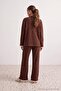 Brown Ruffle and Pocket Detailed Wellsoft Knitted Pajama Set Thmaw27Pt00067 - 4