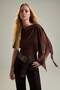 Brown Transparent Fitted/Bodycon Boat Neck Cape Detailed Foam Knitted Blouse Twoaw27Bz00013