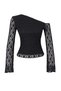 Siyah Dantel Asimetrik Yaka Fitted/Vücuda Oturan Örme Bluz TWOAW26BZ00036