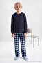 Navy Blue Boys' Textured Pajama Set Tkdaw27Pt00038 - 4