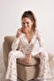 Ekru More Sustainable Çiçekli Kruvaze Viskon Örme Pijama Takımı THMAW27PT00042 - 3