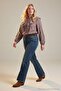 Koyu Mavi Kahverengi Kemerli Az Esnek Normal Bel Bootcut Jeans TBBAW27CJ00037 - 4