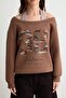 Brown Striped Inside Athlete Detailed Printed Knitted Sweatshirt Twoaw27Sw00227 - 3