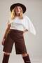 Brown Suede Belted Plus Size Shorts & Bermuda Tbbaw27Ap00003 - 4