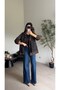 Navy blue wide leg jeans - 4