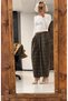 Khaki Plaid Loose-Fit Balloon Trousers with Elastic Waist - 4
