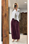 Plum plaid loose cut balloon pants with elastic waist - 4