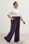 39000 Plus Size High Waist Elastic Combed Cotton Trousers - Brown - 4
