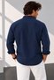 Men's Navy Blue Oversize Textured Aerobin Linen Look Shirt - 4