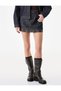 Regular Buttoned Pocketed Cotton Plaid Layered Mini Denim Skirt - 3