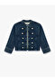 Napoleon Closure Detailed Cotton Stand Collar Denim Shirt Jacket - 3
