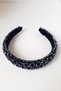 Women's Hand Embroidered Cross Crystal Jewelled Velvet Crown Thin Navy Color - 4