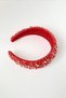 Hand Embroidered Mixed Crystal Beaded Thick Crown Red - 3