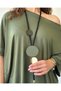 Short Sleeve Khaki Tunic with Asymmetric Cut Necklace Std - 6