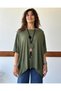 Short Sleeve Khaki Tunic with Asymmetric Cut Necklace Std