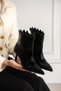 Carmen Women's Black Crocodile Patent Leather Pointed Toe Zippered Warm Lined 7 cm Thin Heeled Boots Bootie