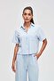 Solid Half-Sleeve Top with Shirt Collar - 5