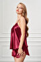 Double Burgundy Satin Lace Pajama Set with Shorts - 3