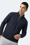 Kivo I Men's Stand Collar Zippered Navy Blue Sweatshirt - 6