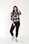 Women's Cotton Plaid Lumberjack Shirt and Knitted Pants Set - Top and Bottom Set / Bordo - Black 22026 - 2