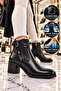 Dar Kalip 1779011K Genuine Leather Black Women's Boots with Fleece Inside