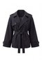 Black Color Women's Belted Short Trench Coat - 3