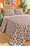 Black Leaf Patterned Bedspread 200X220 Double Pique Set - 5