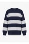 Navy Blue Color Women's Oversize Striped Knitwear - 4