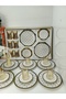 18 Piece Herenica Gold Tea and Cake Set 6 Tea Cups 6 Tea Plates 6 Cake Plates