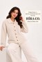 Women's Shirt Collar 7 Heart Gold Buttoned Long Furry Embroidered Knitwear Jacket - 2
