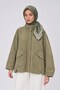 Three-Line Detailed Twill Silk Scarf Green