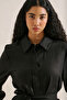 Linen Belted Shirt Dress Black - 7