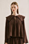 Muslin Embroidered Wide-Collar Blouse in Dusty Brown - 5