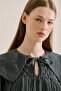 Muslin Embroidered Wide-Collar Blouse Dark Green - 7