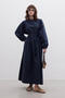 Premium Poplin Dress with Pleats Navy Blue - 2