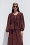 Muslin Bluz with Tie-Up Detail Burgundy - 5
