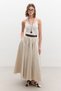 Leather-Detail Wide Skirt Stone