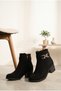 Women's Leather Textured Stone Buckle Detailed Thick Block Heel Serrated Sole Stylish Boots - 2
