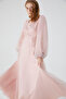 Stone-Embellished Organza Evening Dress Powder - 3
