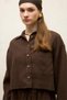 Linen Long Sleeve Crop Shirt Brown - 4