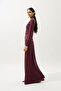 Tie Detail Evening Dress Bordo - 4