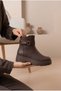 Women's Leather Textured Metal Accessory Thick Serrated Sole Zippered Daily Boots - 3