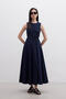 Sewing-Detailed Sleeveless Dress Navy Blue - 5