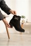 Women's Leather Textured Stone Buckle Detailed Thick Block Heel Serrated Sole Stylish Boots - 3